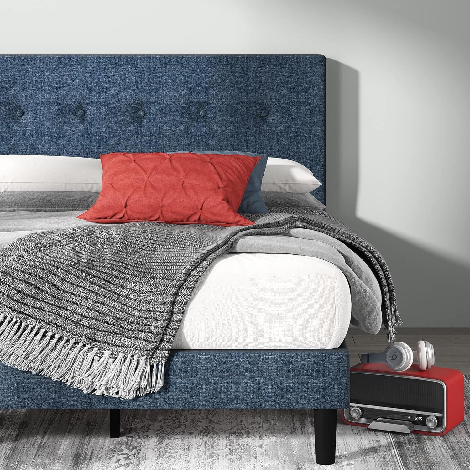 ZINUS Omkaram Upholstered Platform Bed Frame for King Size