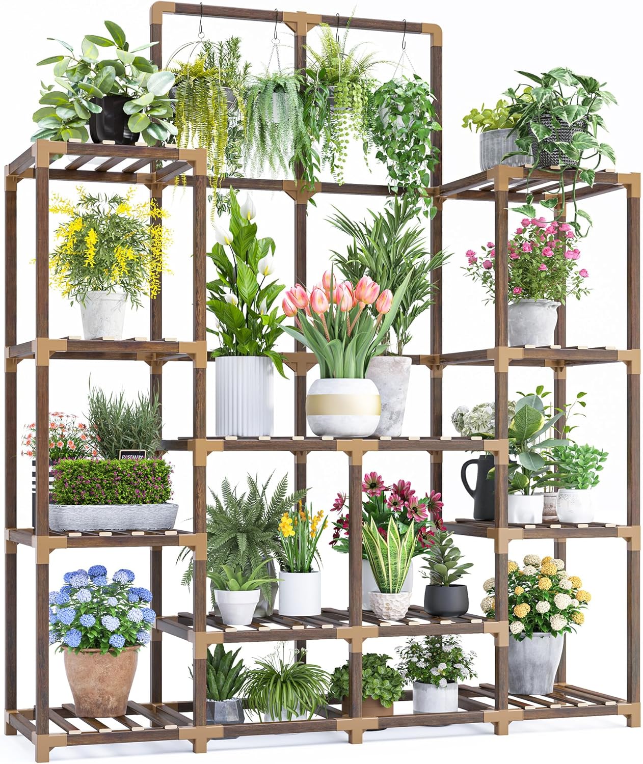 Indoor Tall Plant Stand for 18 Pots - Large Wood Plant Shelf