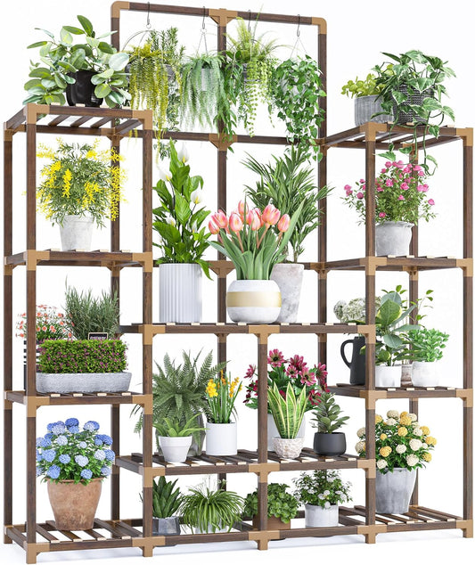 Indoor Tall Plant Stand for 18 Pots - Large Wood Plant Shelf
