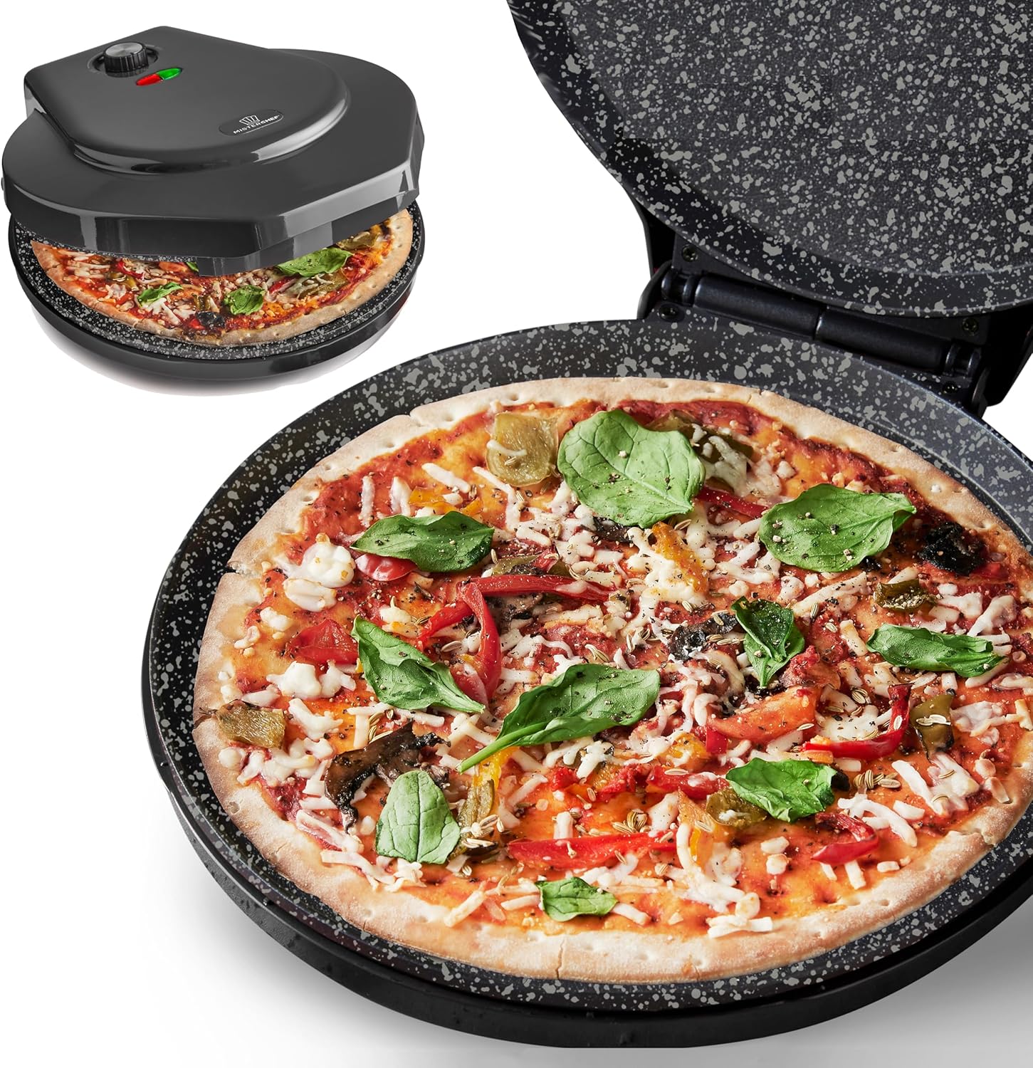 MisterChef 1450W Countertop Pizza Maker: Non-Stick Ceramic Plate for Perfect Crepes & Pancakes!