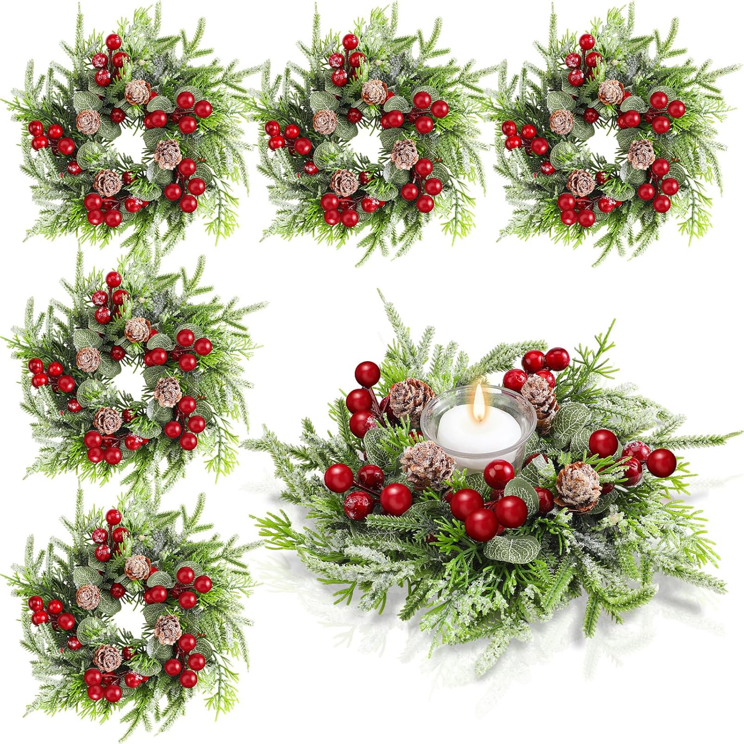 18 Pcs Christmas Candle Rings for Festive Home Decor