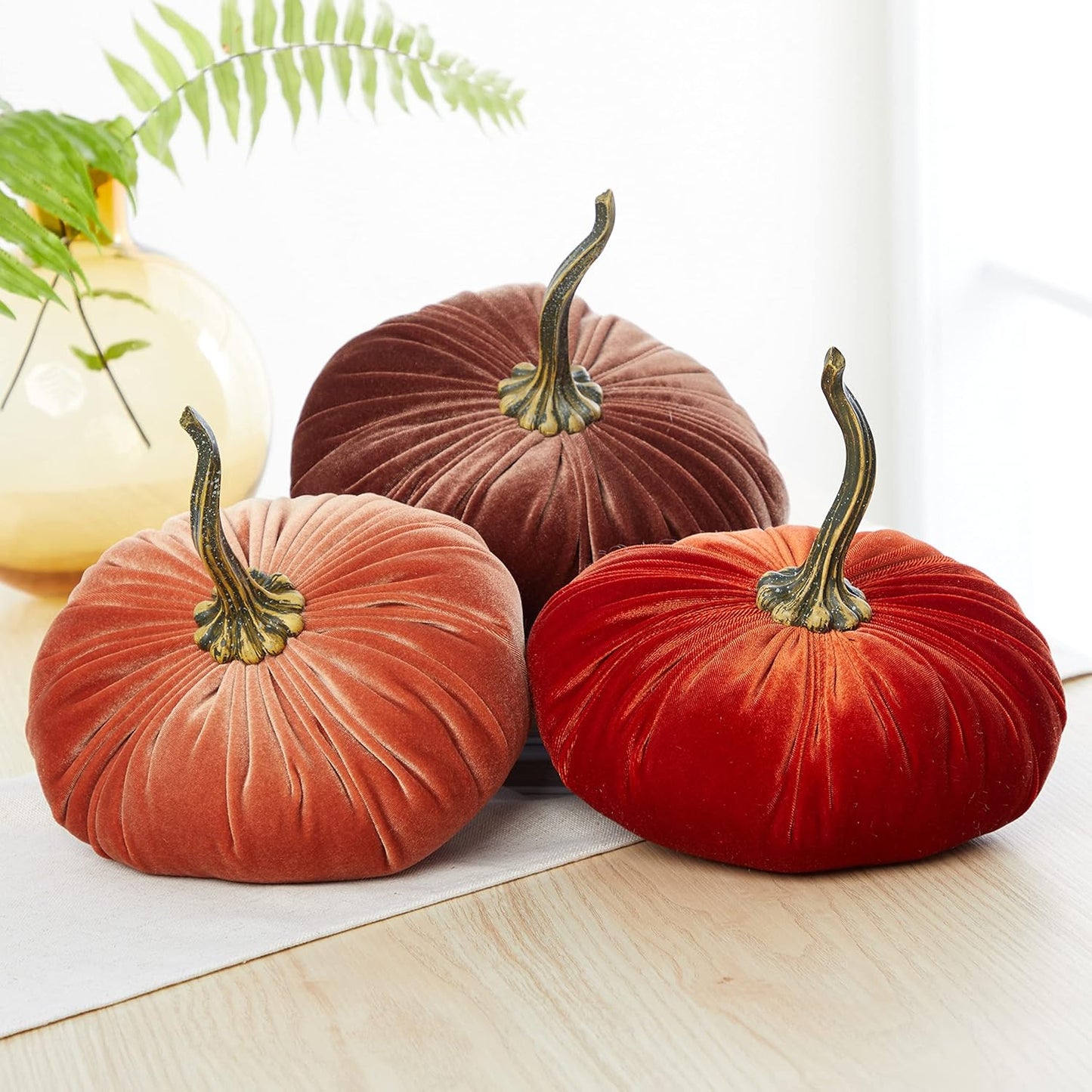 Set of 3 Velvet Pumpkins for Fall Decor and Thanksgiving Centerpiece