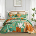 3 Piece Green Boho Floral Full/Queen Quilt Set - Lightweight Botanical