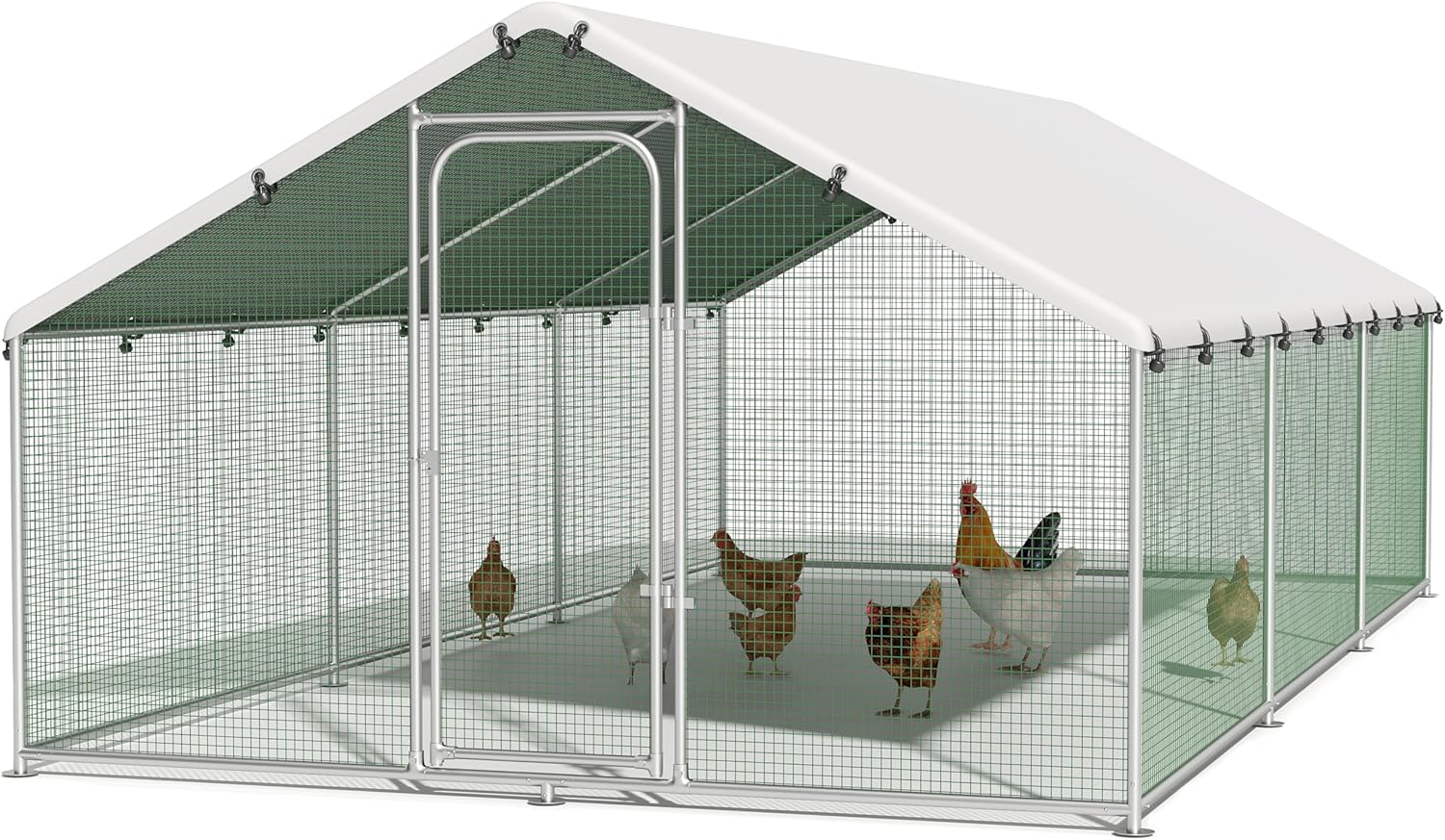 Large Metal Chicken Coop with Weatherproof Cover for Poultry