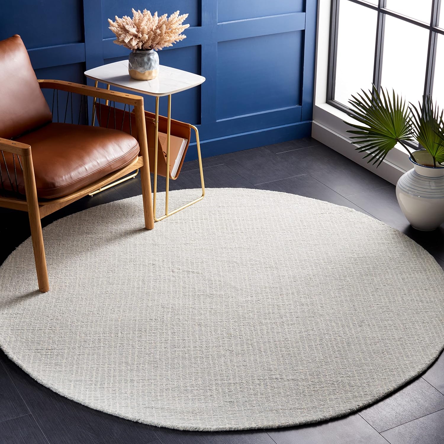 SAFAVIEH Abstract Collection 6ft Round Light Grey/Ivory Area Rug