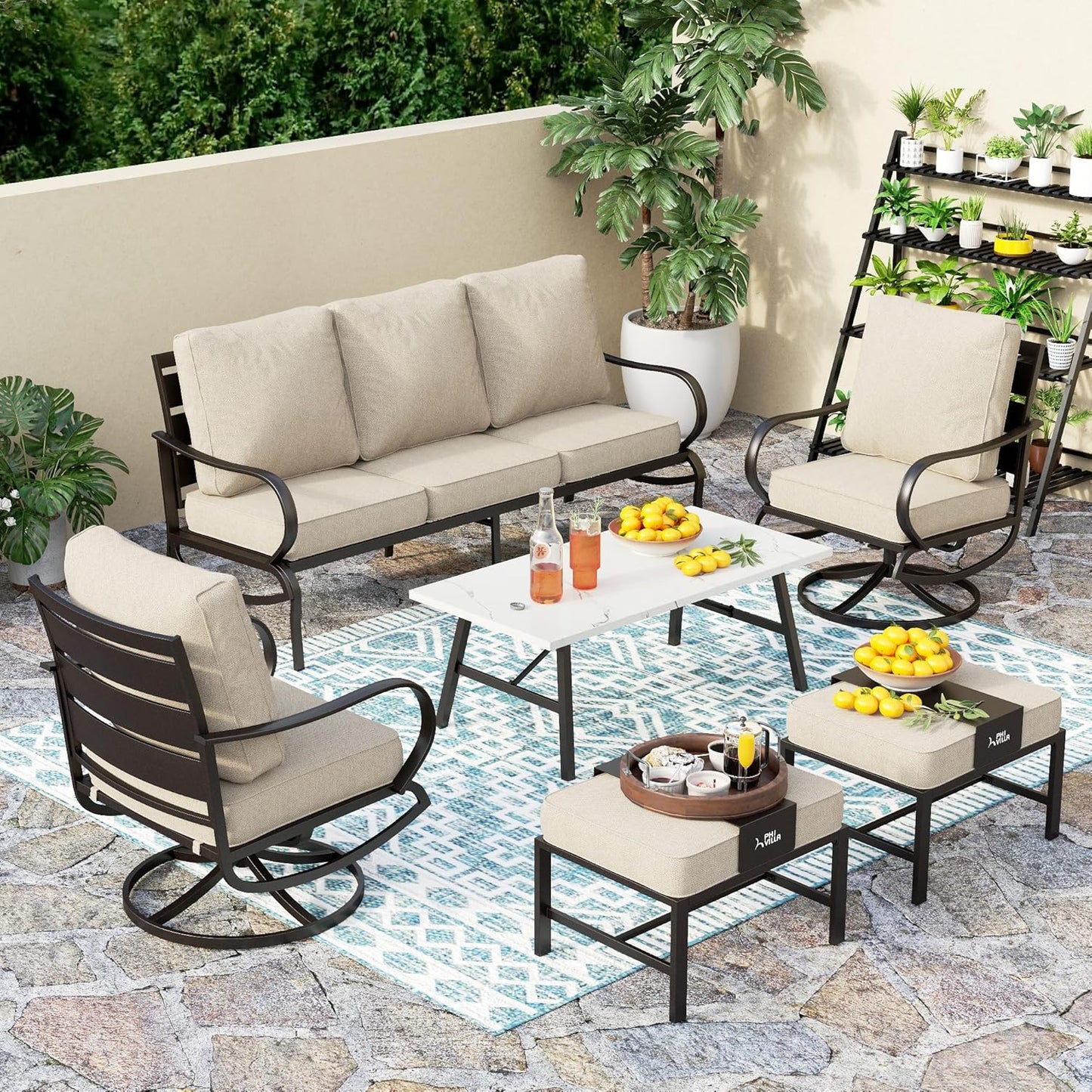 PHI VILLA 6 PCS Outdoor Patio Furniture Set for Comfort & Style