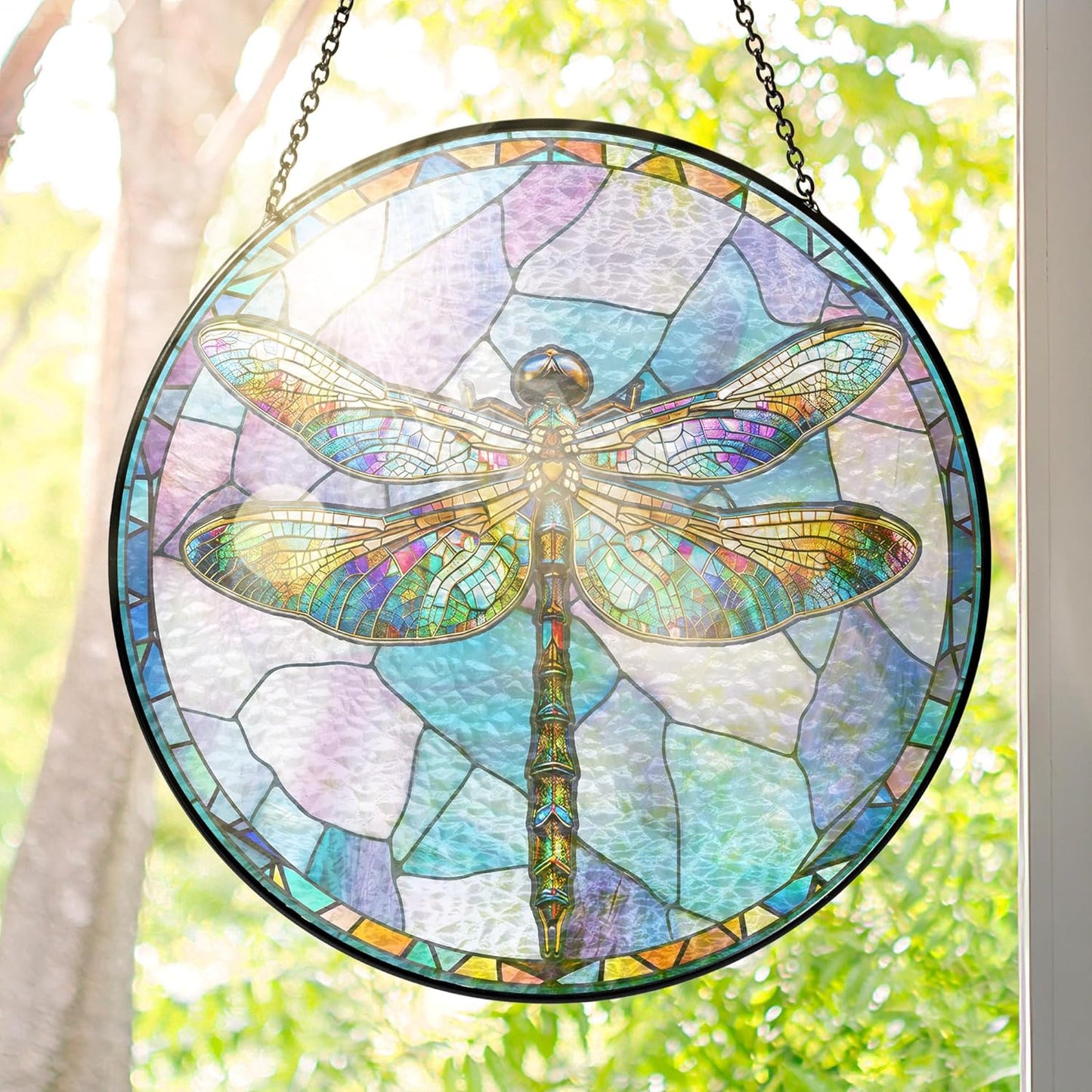 Stained Glass Dragonfly Suncatcher for Christmas Gifts and Decor
