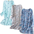 3 Pack Women's Long Sleeve Cotton Nightgowns - Soft Sleepwear