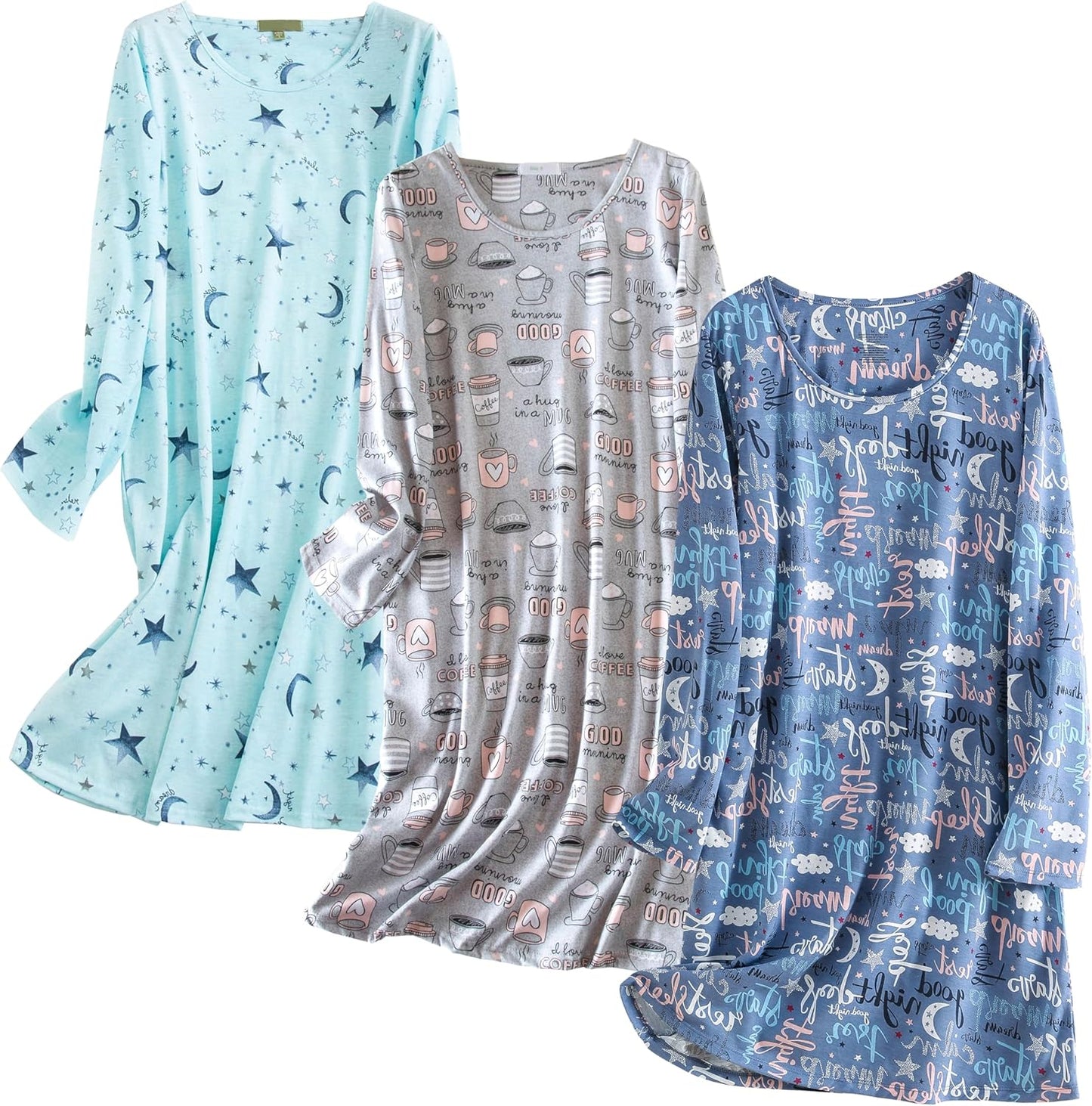 PNAEONG 3 Pack Women's Nightgown for Cozy Winter Sleep