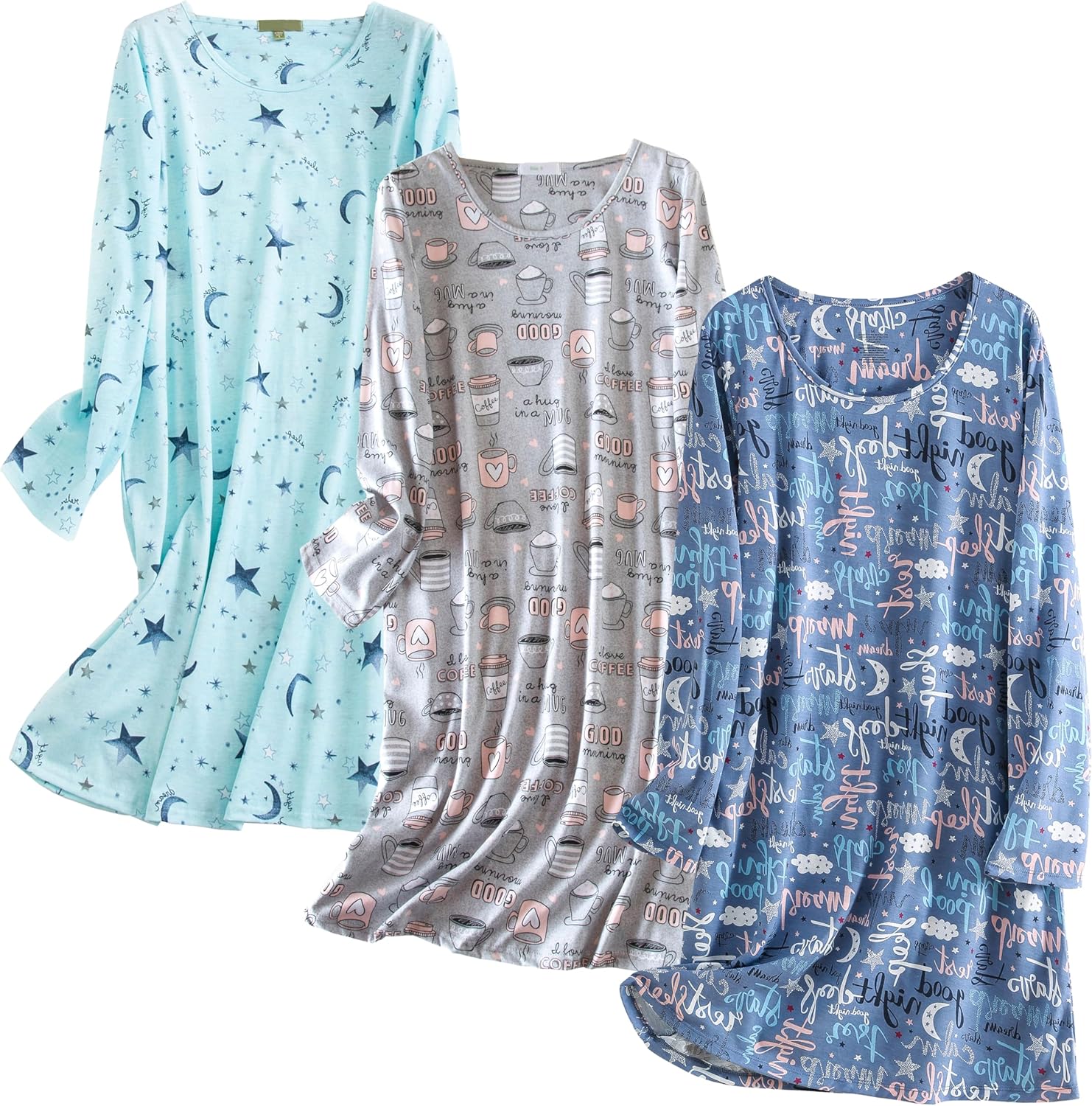 PNAEONG 3 Pack Women's Nightgown for Cozy Winter Sleep