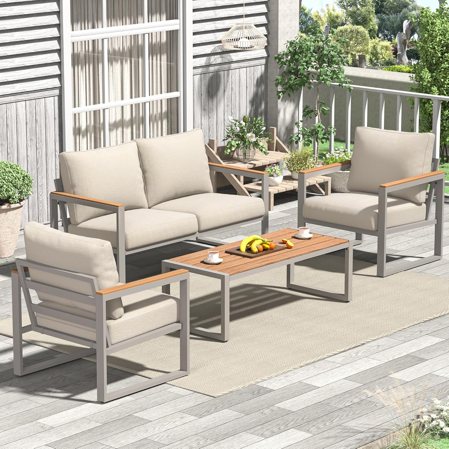 Patio Furniture Set with Coffee Table and Cushions for Comfort