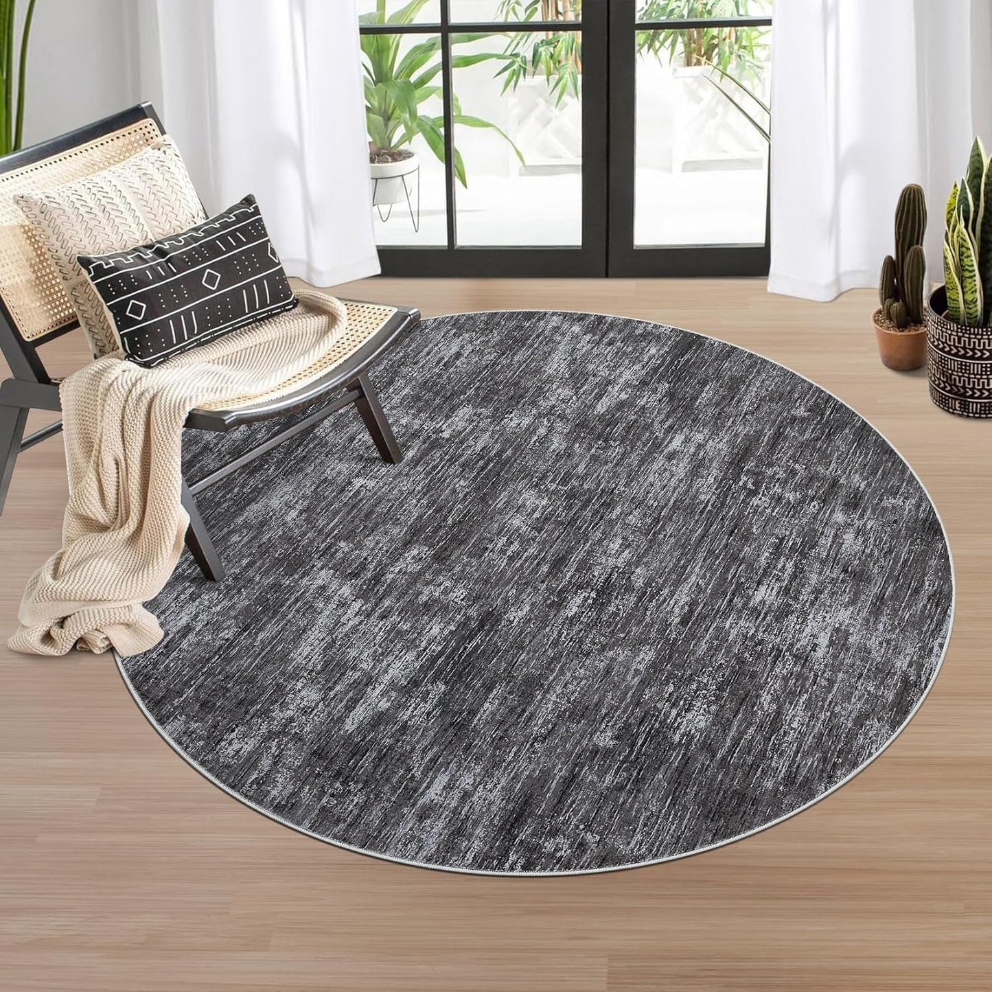 RUGSREAL Washable Round Rug 4x4 ft for Modern Home Decor
