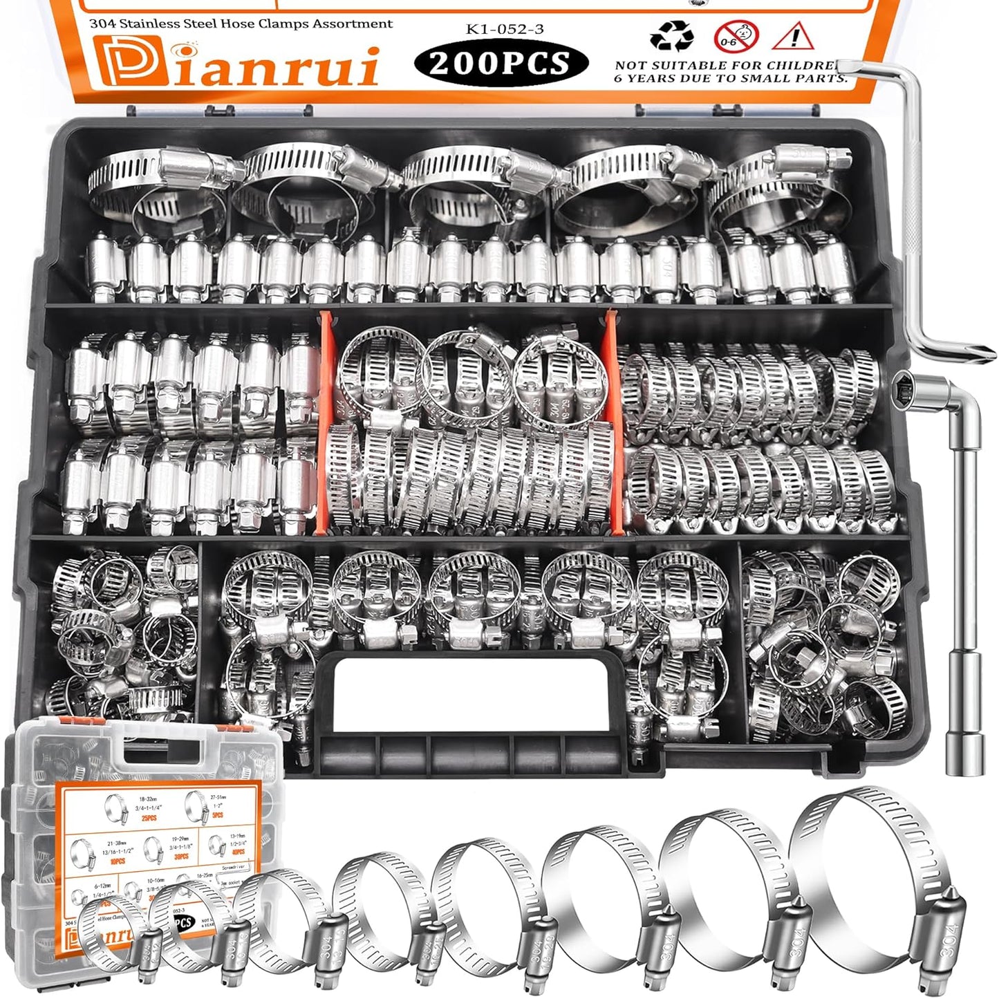 Dianrui 200 PCS Hose Clamp Assortment for Heavy Duty Use