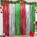 Christmas Foil Fringe Curtains 3 Pack Red Silver Green - Party Photo