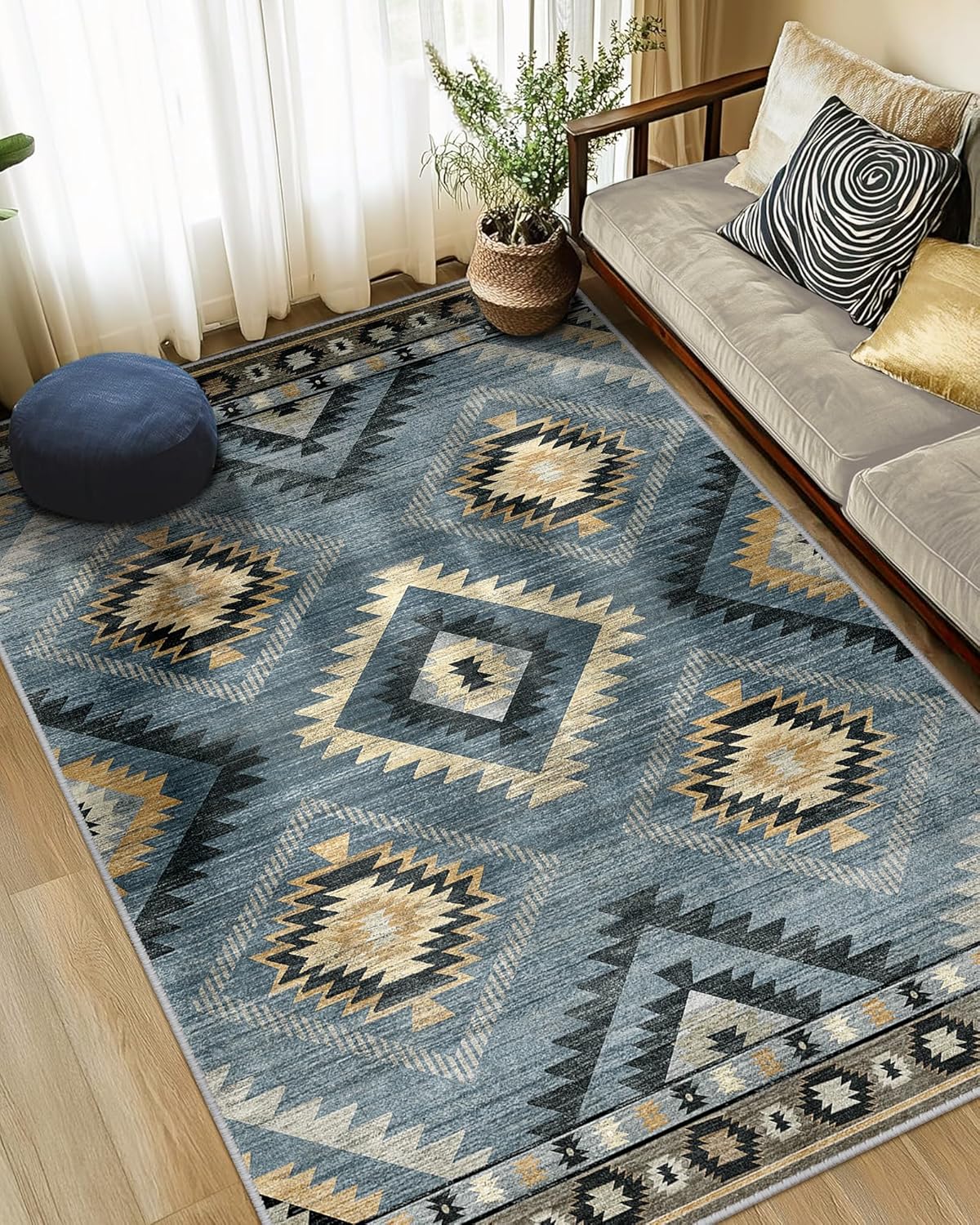 5x7 Area Rug Non-Slip Machine Washable Tribal Western Design