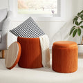 Round Ottoman with Storage Set of 2 Orange - Stacking Velvet Stools