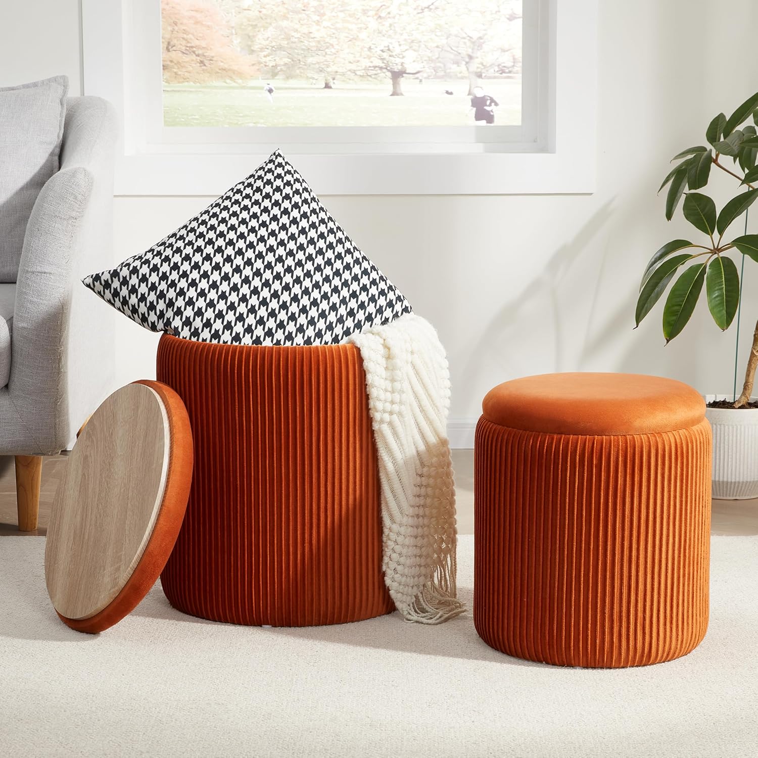 Round Ottoman with Storage Set of 2 for Versatile Use