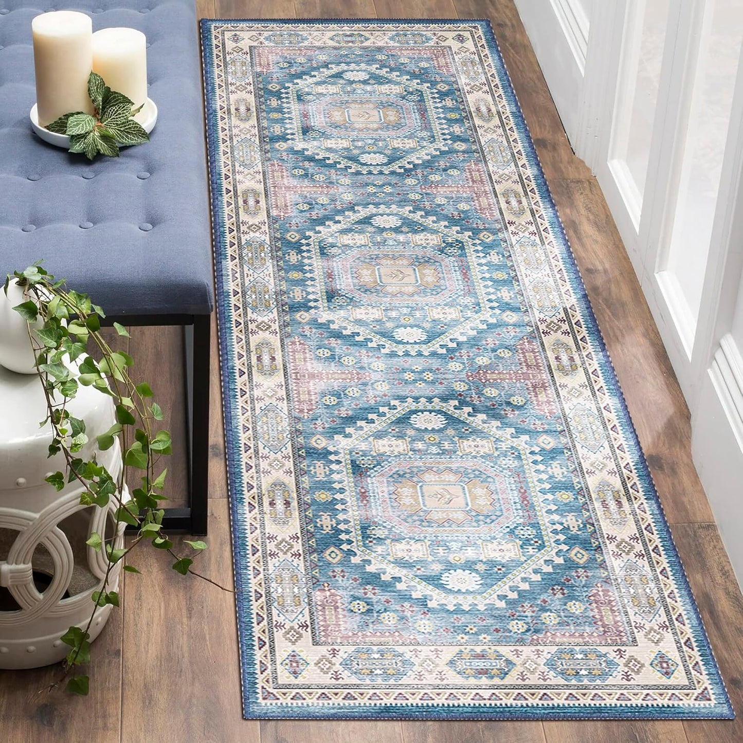 Vintage Washable Non-Slip Runner Rug for Hallways and Kitchens