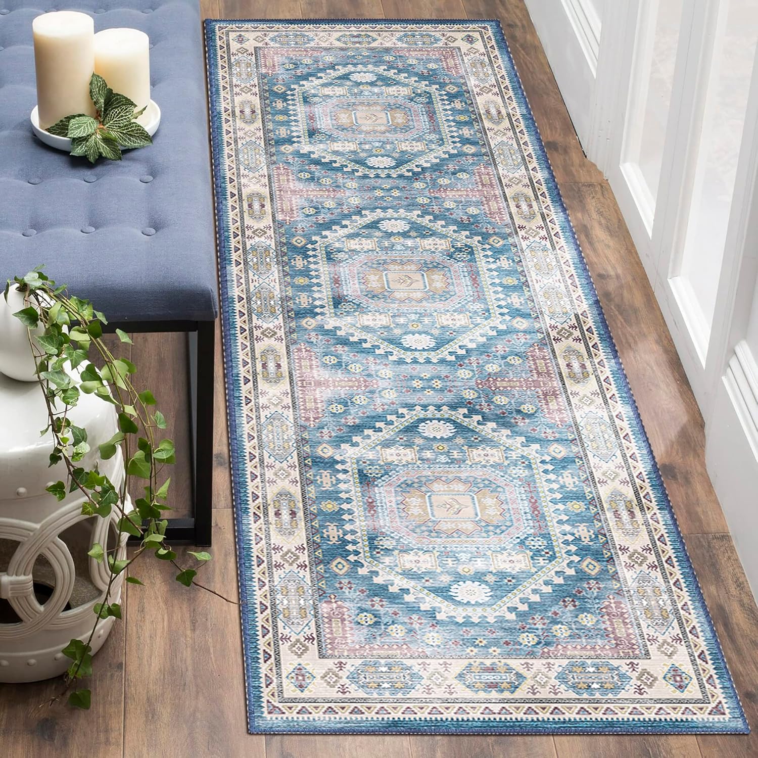 Vintage Washable Non-Slip Runner Rug for Hallways and Kitchens