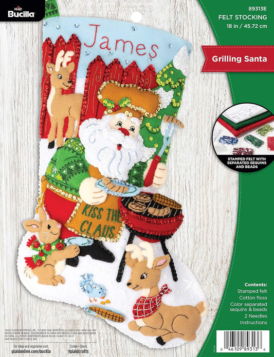 Bucilla Felt Applique 18in Stocking Kit for Grilling Santa Fun