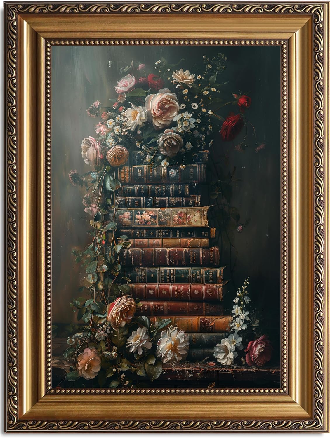 Framed Vintage Floral Wall Art for Dark Academia Decor