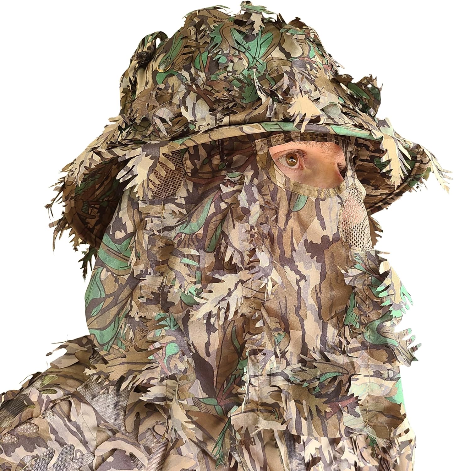 QuikCamo 3D Leafy Camo Face Mask Bucket Hat for Hunting
