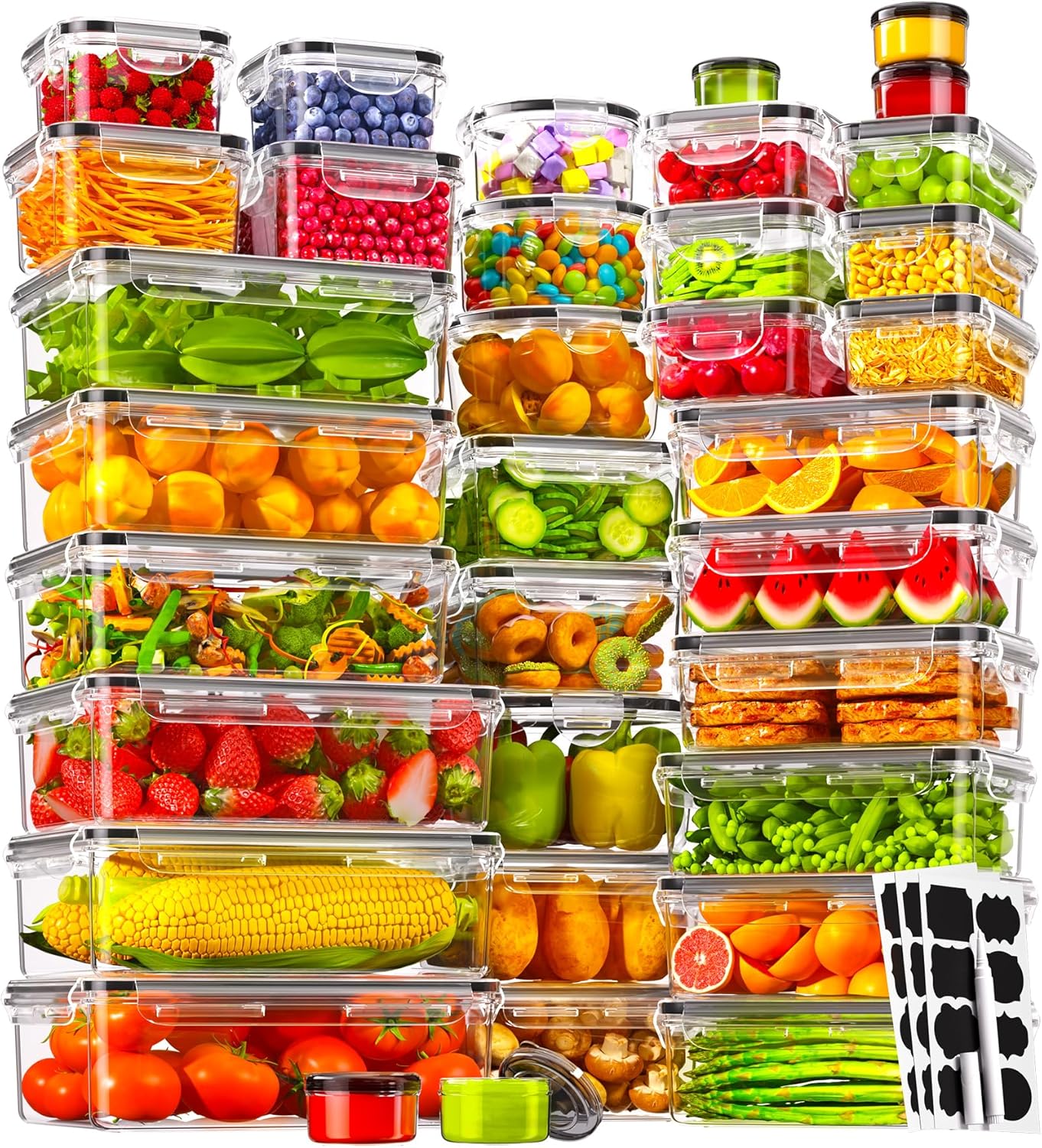 70 PCS Food Storage Containers with Lids for Kitchen Storage
