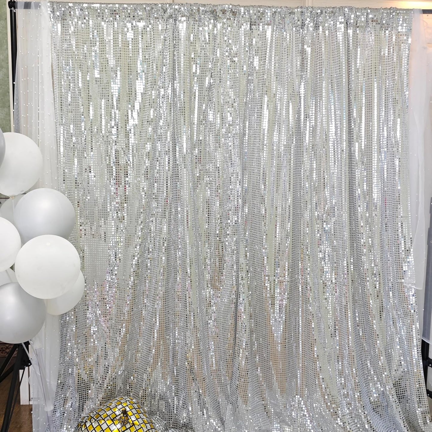 Silver Disco Backdrop Curtain for Parties - Perfect for Events