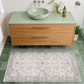 Light Grey Boho Bathroom Rug 2x4 - Washable Low Pile Non-Slip