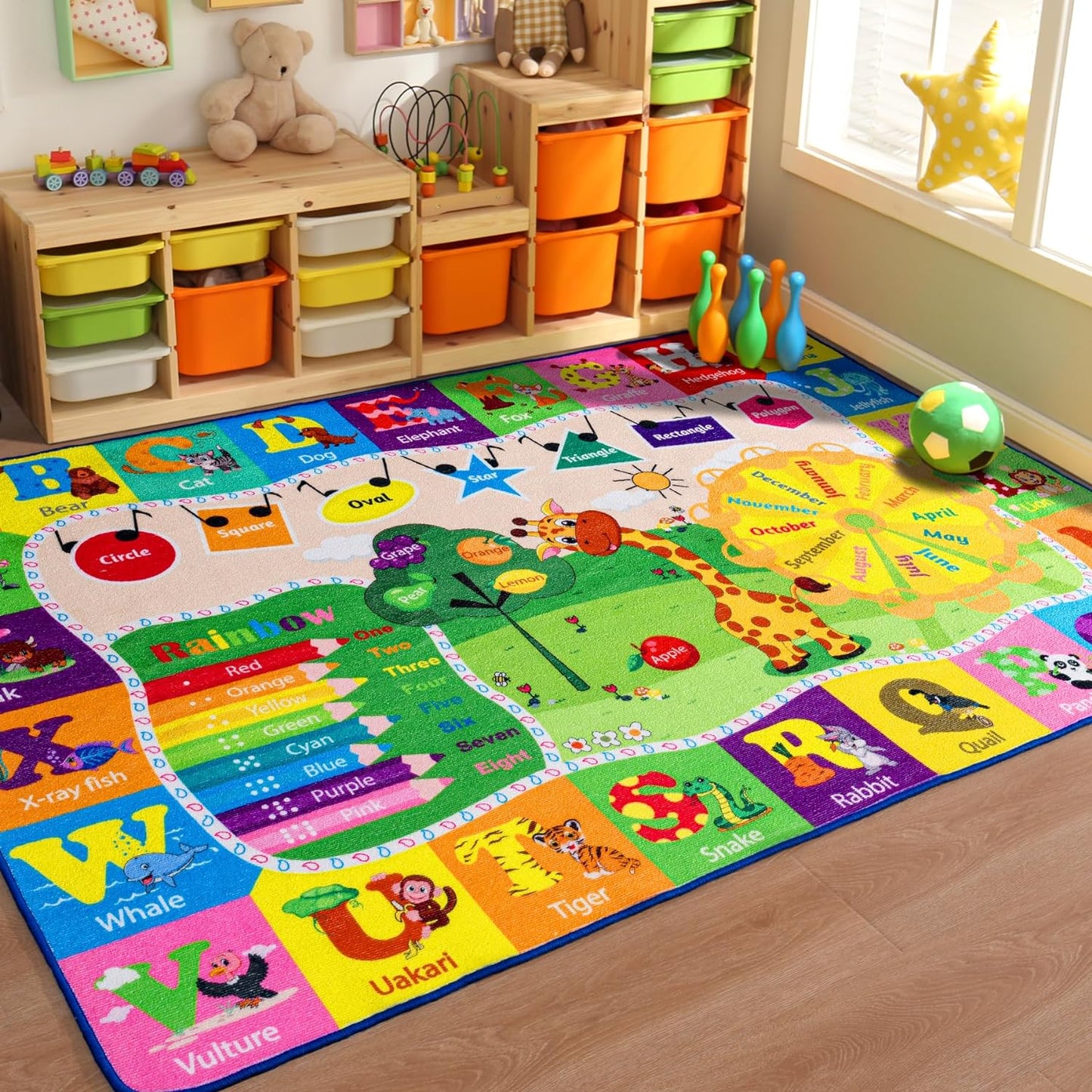 5x7 Playroom Rugs for Kids - Educational Non-Slip Playmat