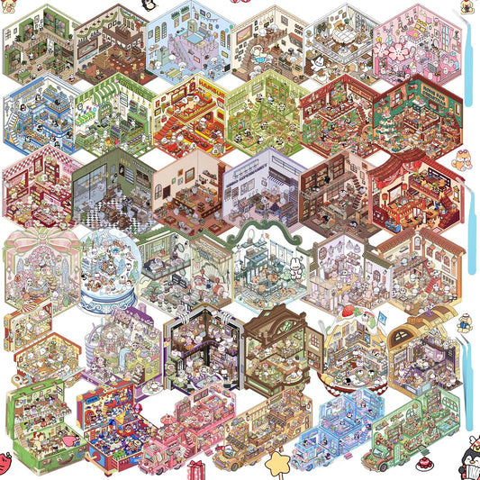 3D House Stickers for DIY Mini Room Scenes and Stress Relief
