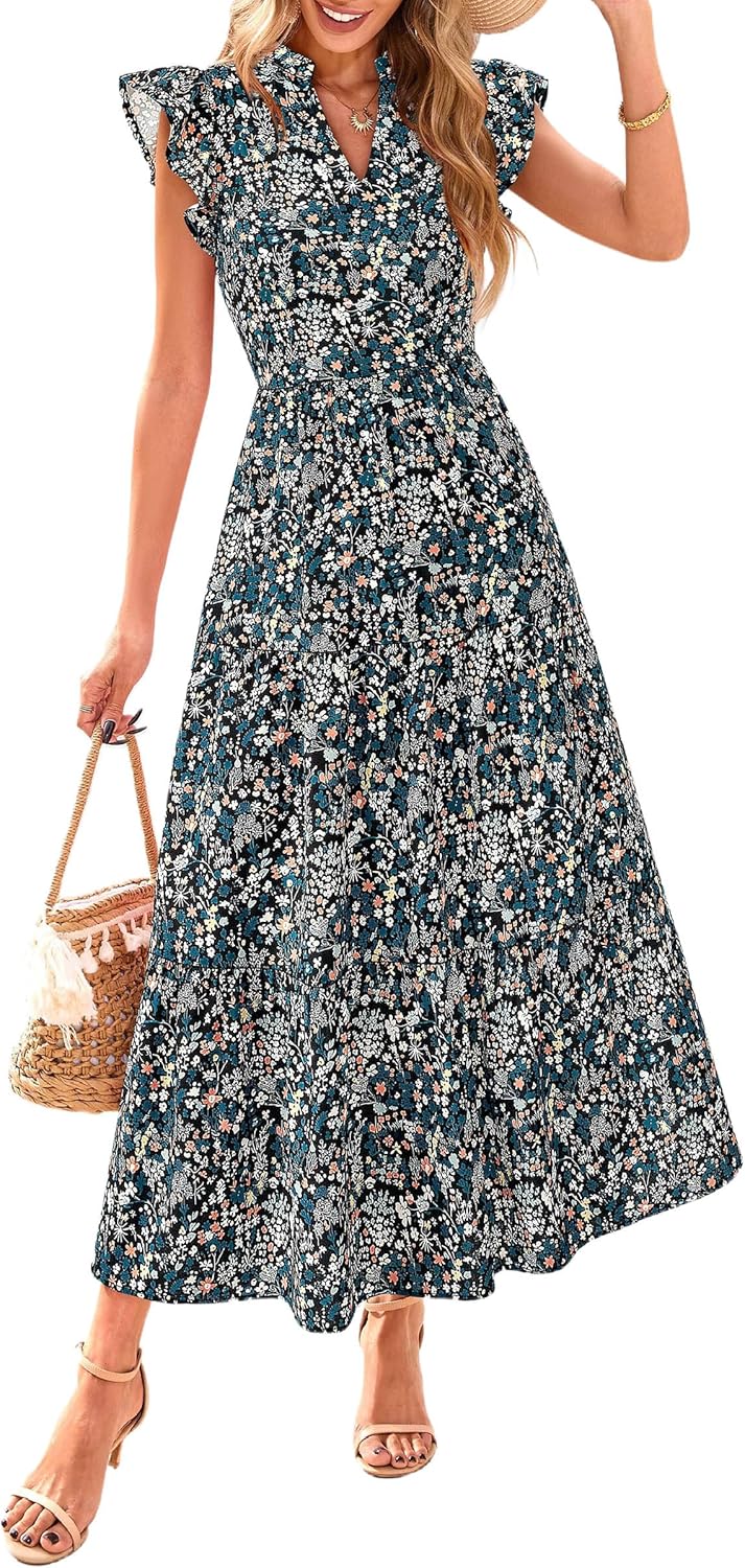 PRETTYGARDEN Women's Summer Floral Midi Dress for Beach Fun