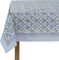 Light Steel Blue Hand Block Print Cotton Tablecloth 70x118 in