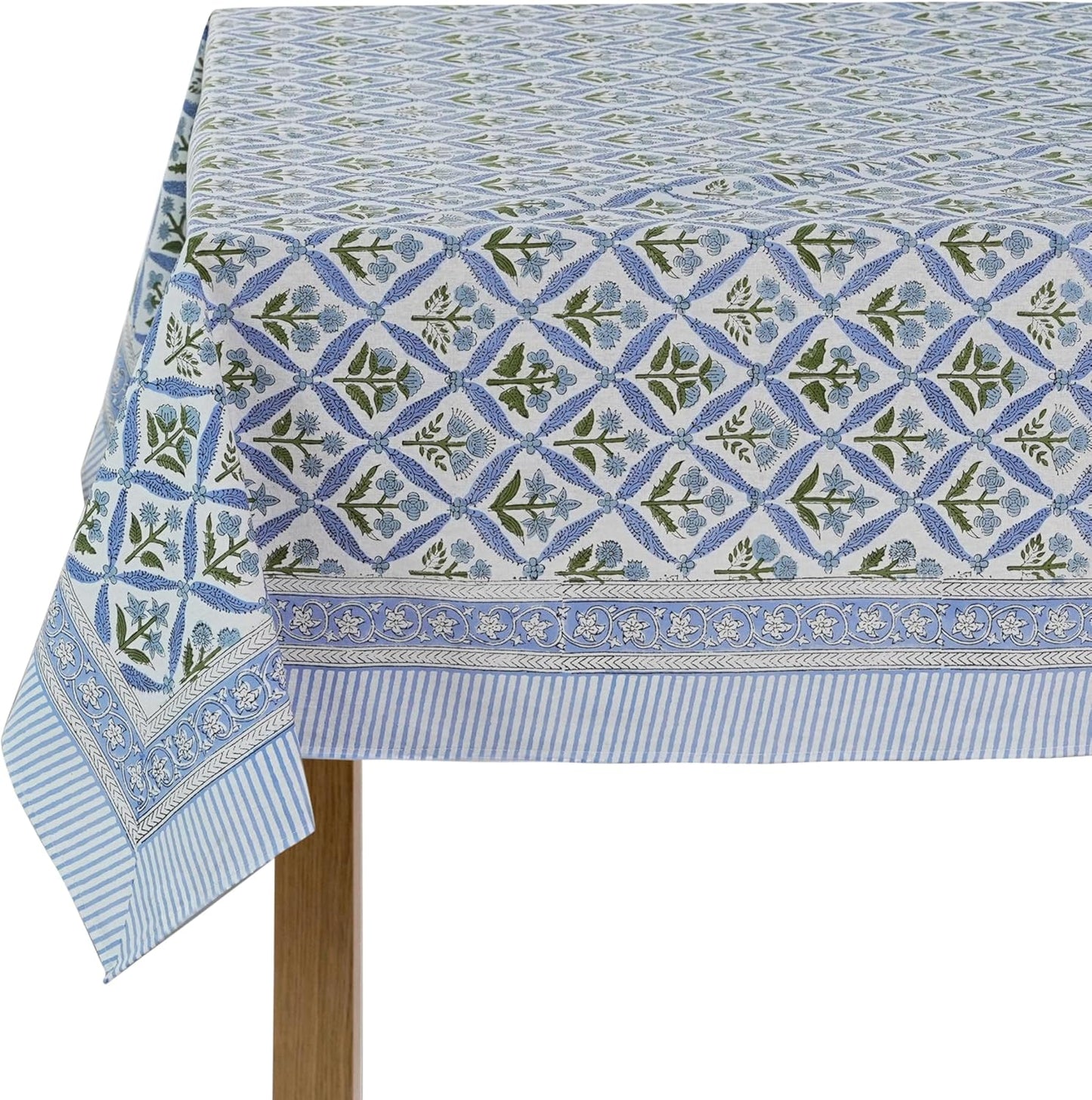 Ridhi Light Steel Blue Hand Block Print Cotton Tablecloth 118 x 70