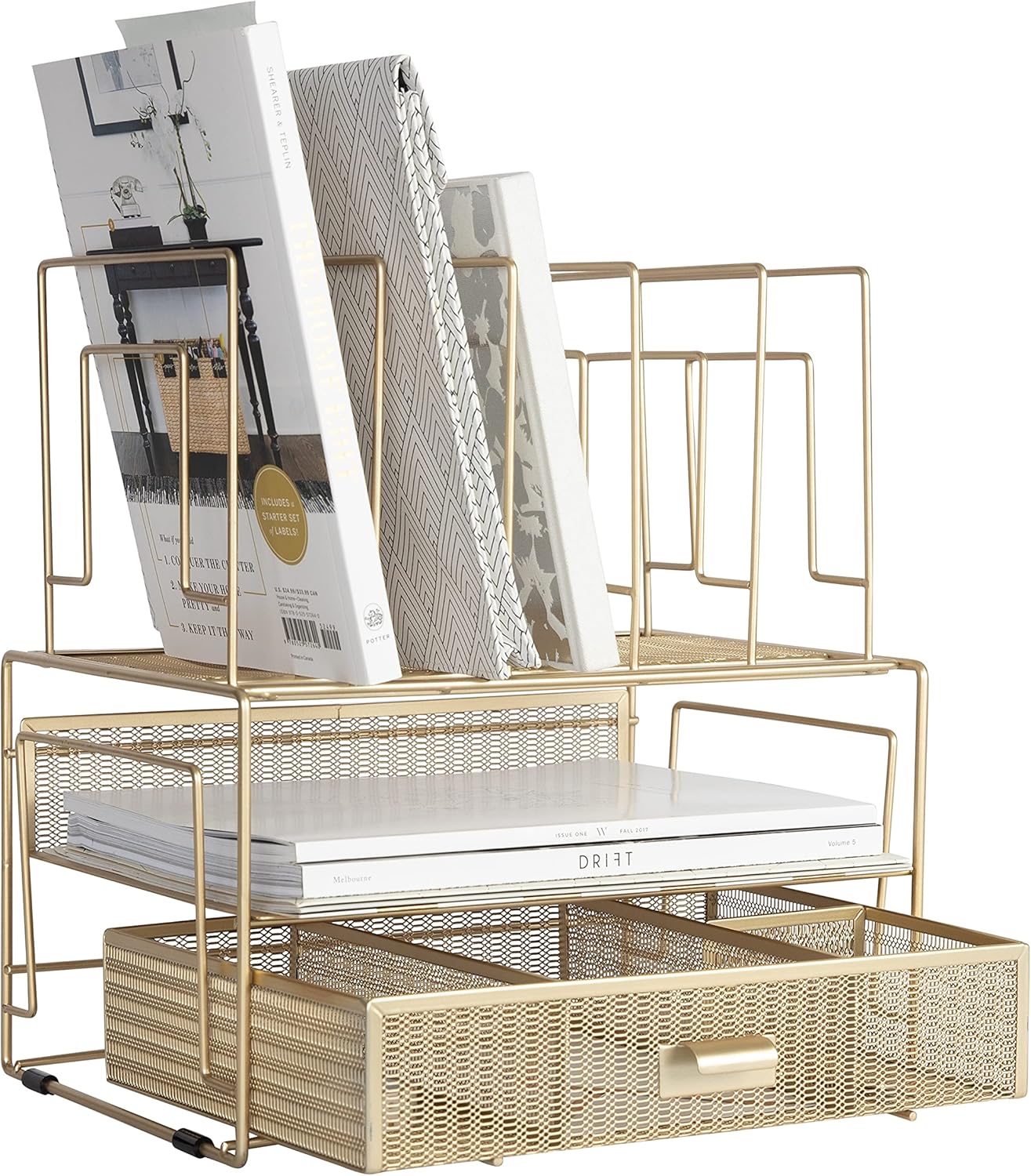 BLU MONACO Gold Desk Organizer - Stylish Storage Solution
