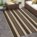 Black and Khaki Striped Fall Outdoor Rug 4x6 ft - Reversible Cotton