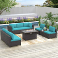 Blue 10-Piece Patio Conversation Set with 43in Propane Fire Pit