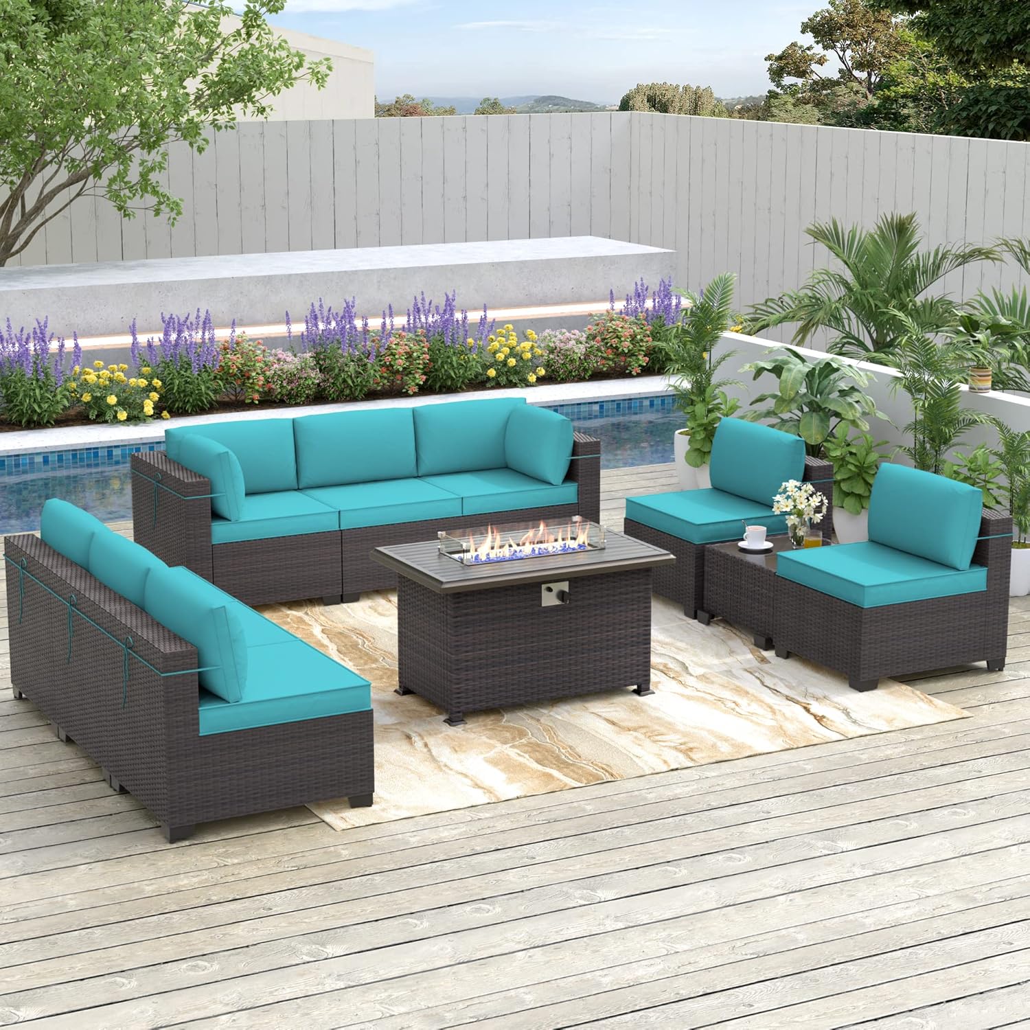 Kurapika 10 Pieces Patio Furniture Set with Fire Pit Table