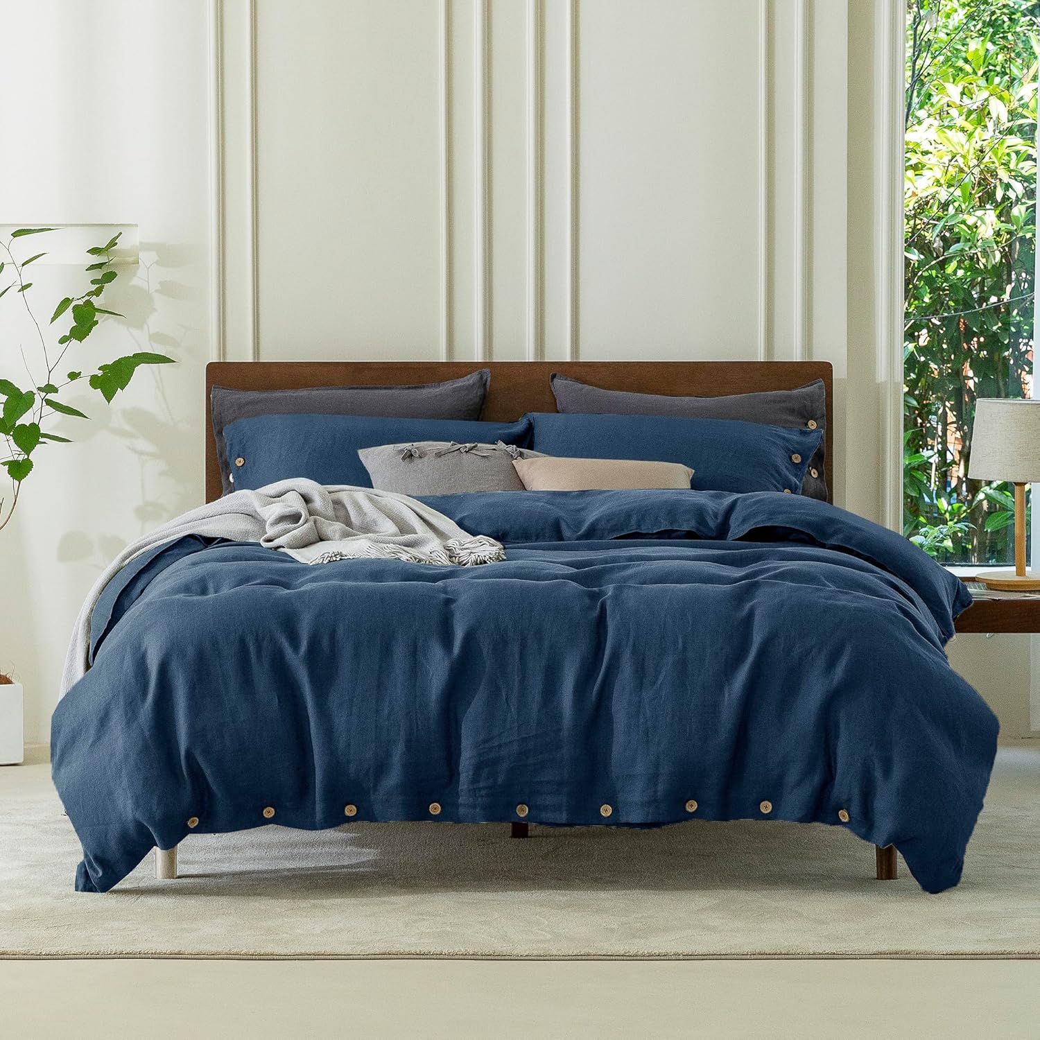 EVERLY 100% Pure Linen Duvet Cover Set for Oversized King Beds
