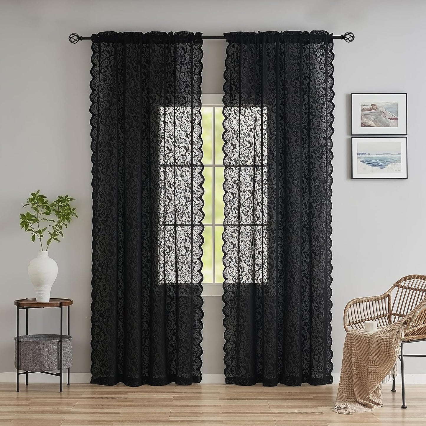 Elegant Black Floral Curtains for Living Room and Decor
