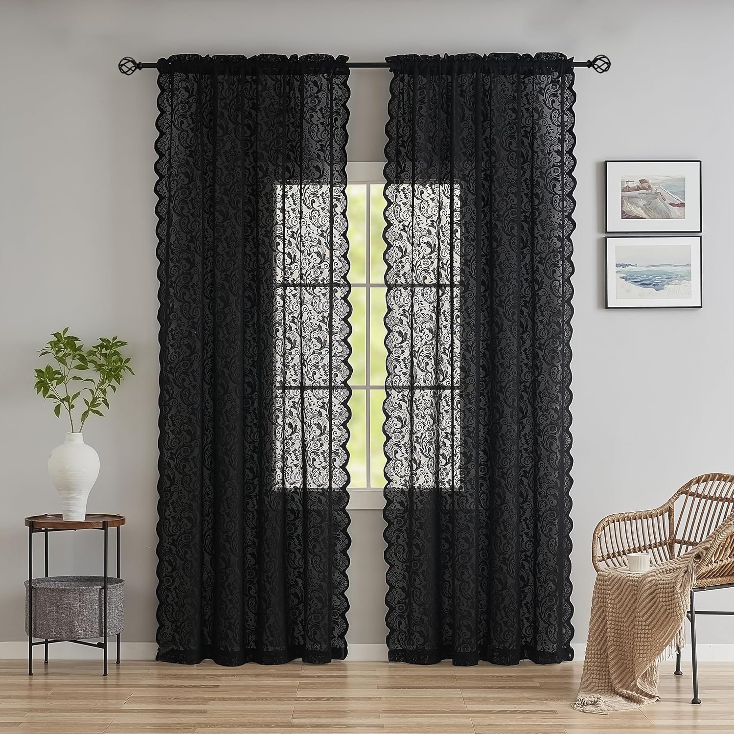 Elegant Black Floral Curtains for Living Room and Decor