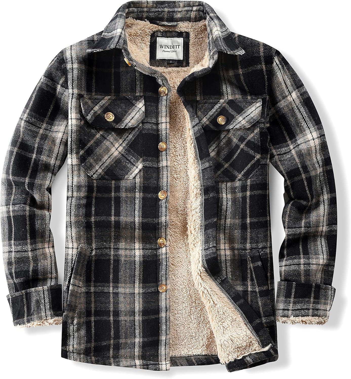Men's Cotton Sherpa Lined Flannel Shirt Jacket for Comfort