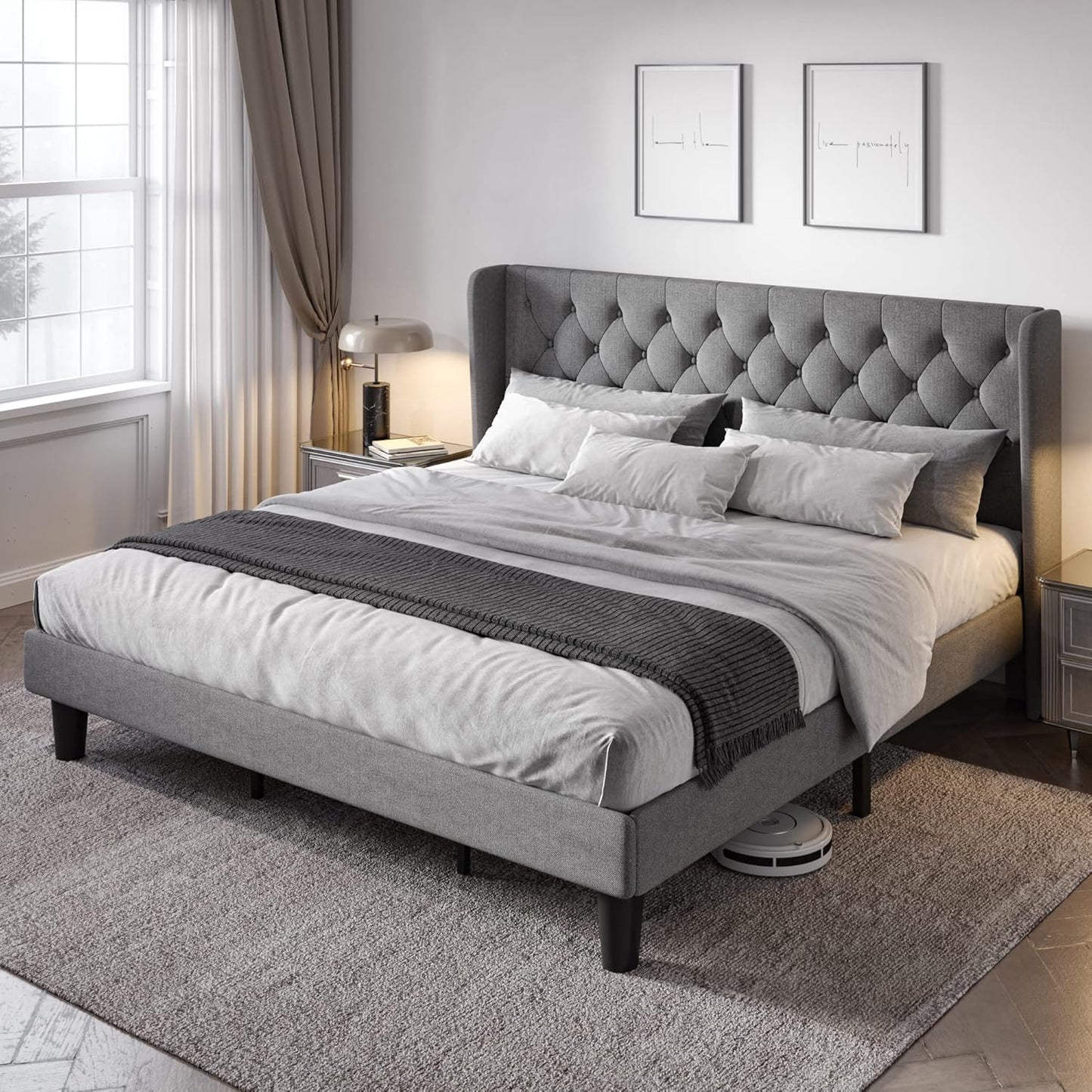 Allewie King Size Upholstered Platform Bed Frame with Wingback