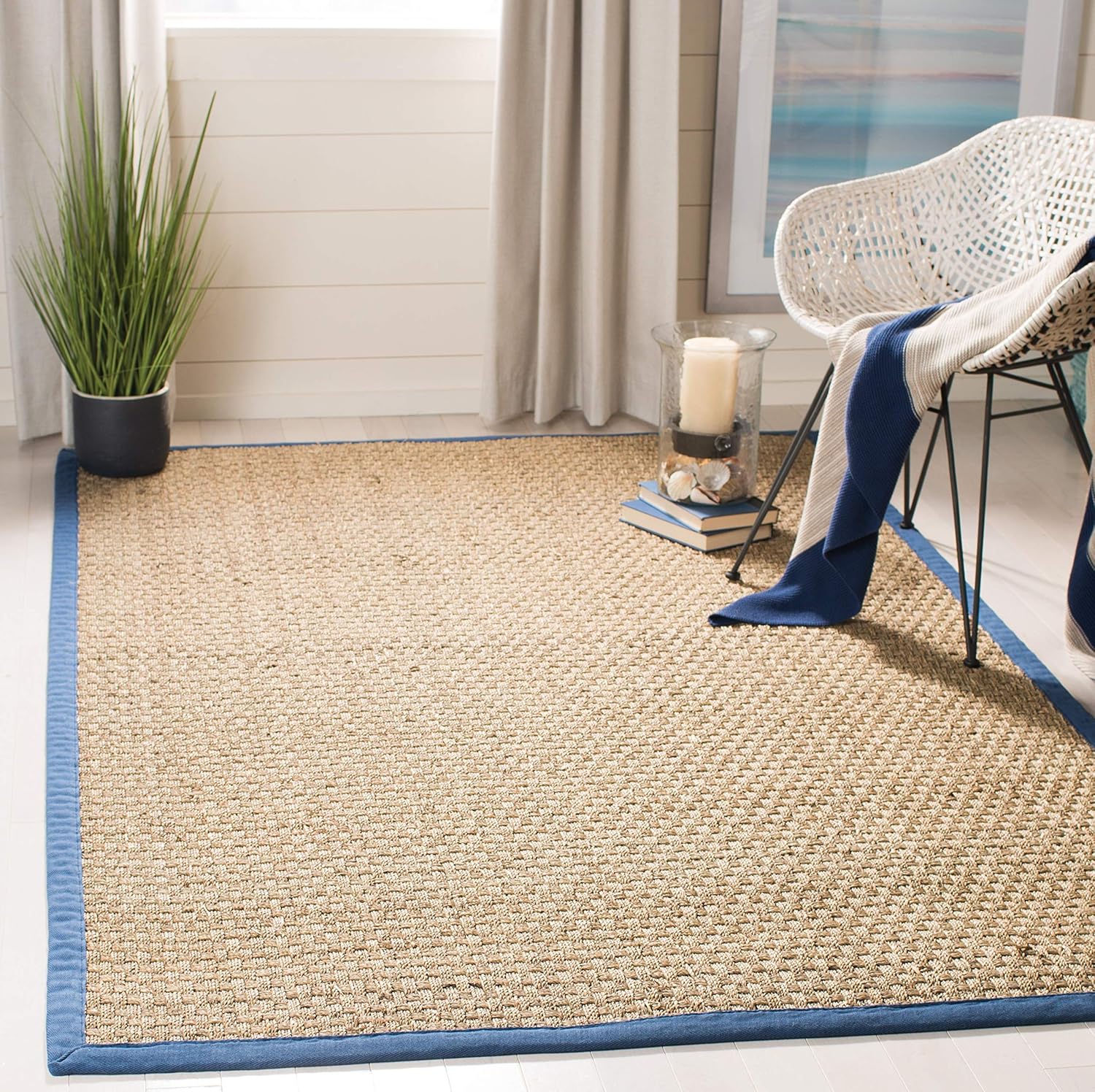 Natural Fiber Area Rug 6ft Square - Seagrass Basketweave Design