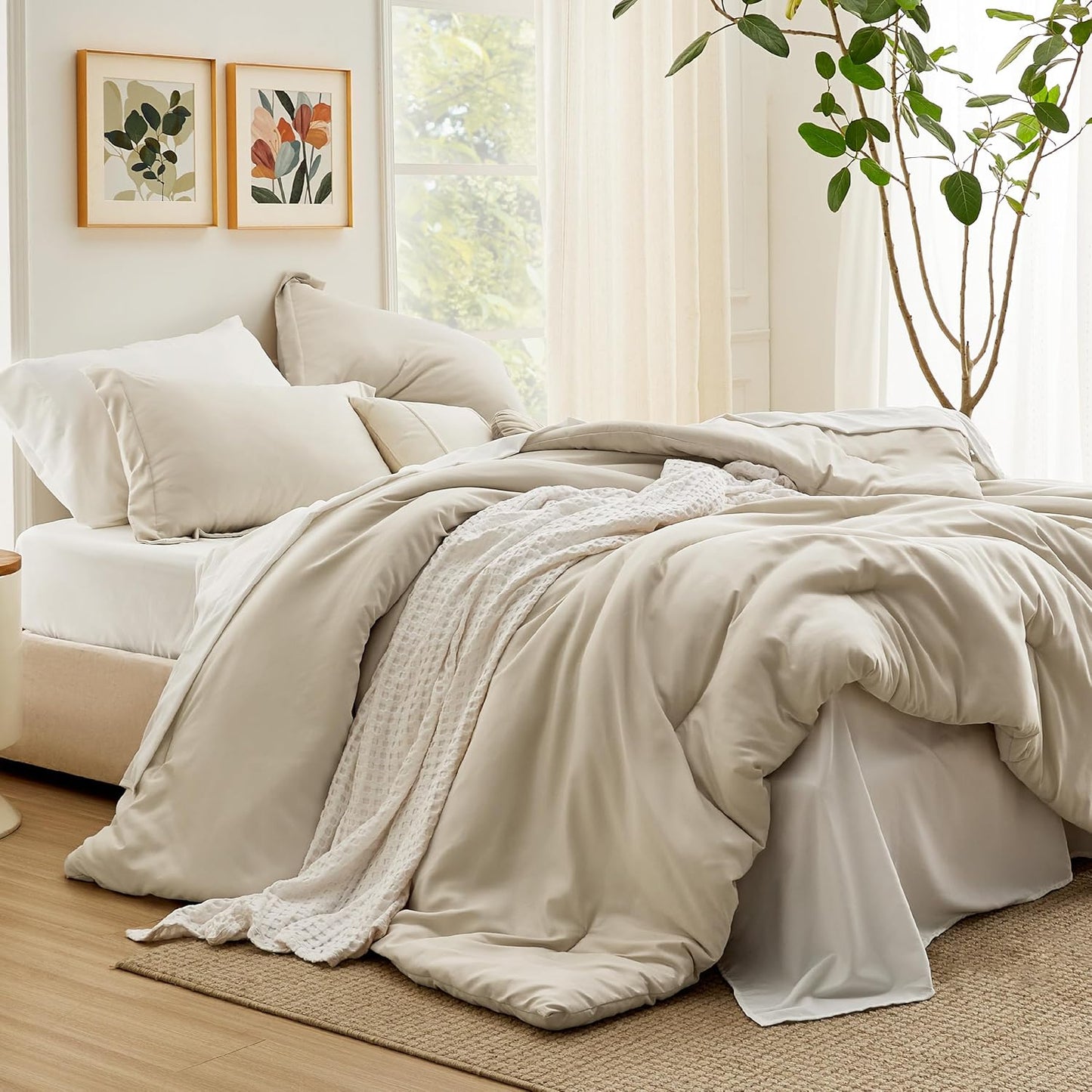 Bedsure King Size Comforter Set - 7 Pieces Beige Bedding Set