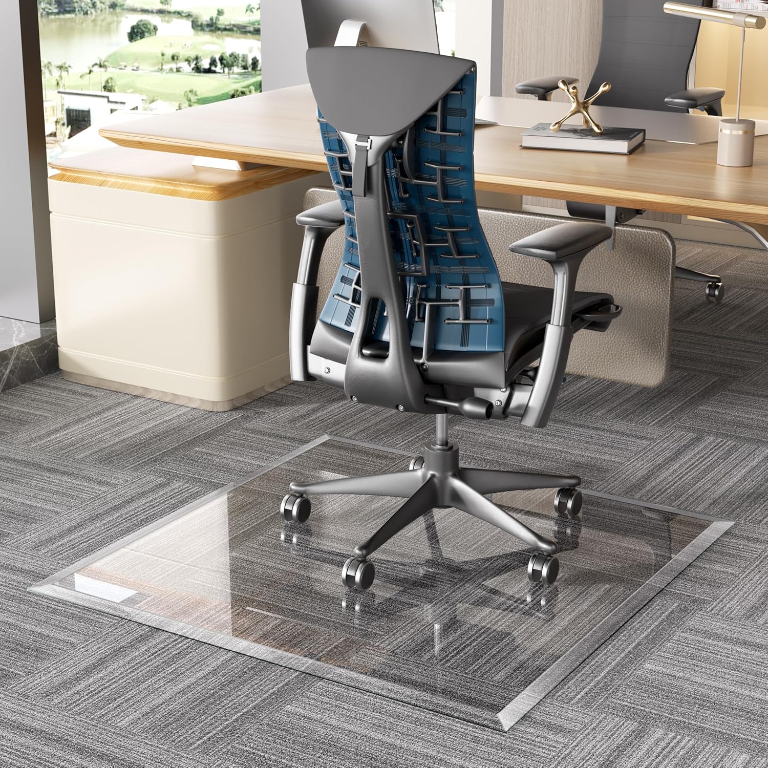 Tempered Glass Chair Mat 36 x 36 Beveled Edge for Office Use