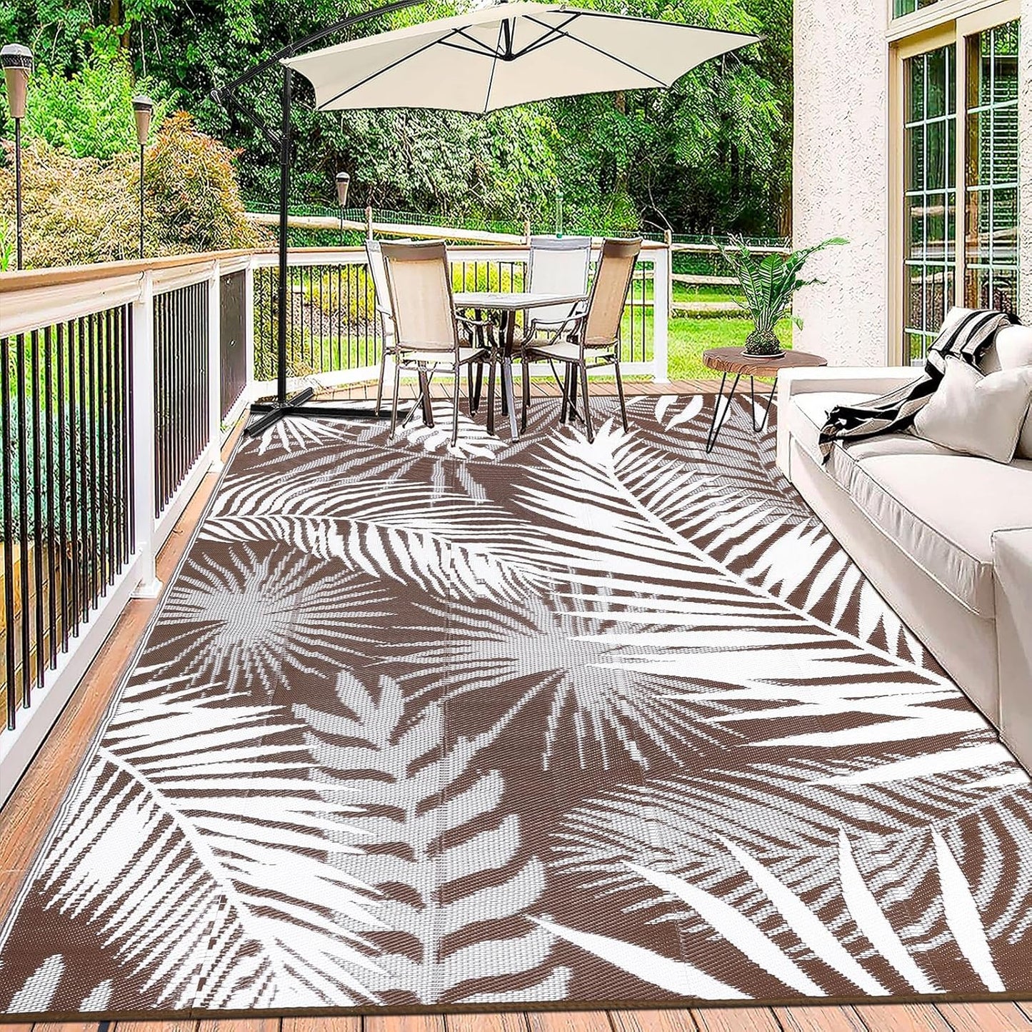 HiiARug Outdoor Rugs 9ftx12ft for Patios Clearance Brown Reversible