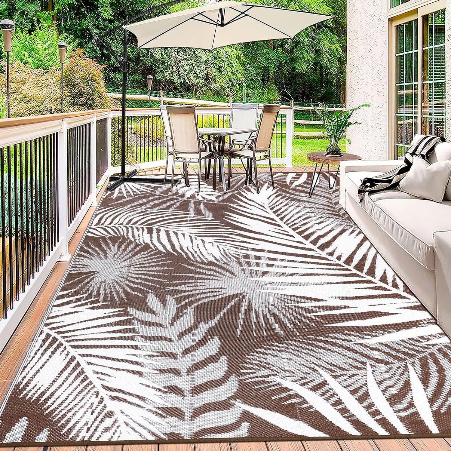 HiiARug Outdoor Rugs 9ftx12ft for Patios Clearance Brown Reversible
