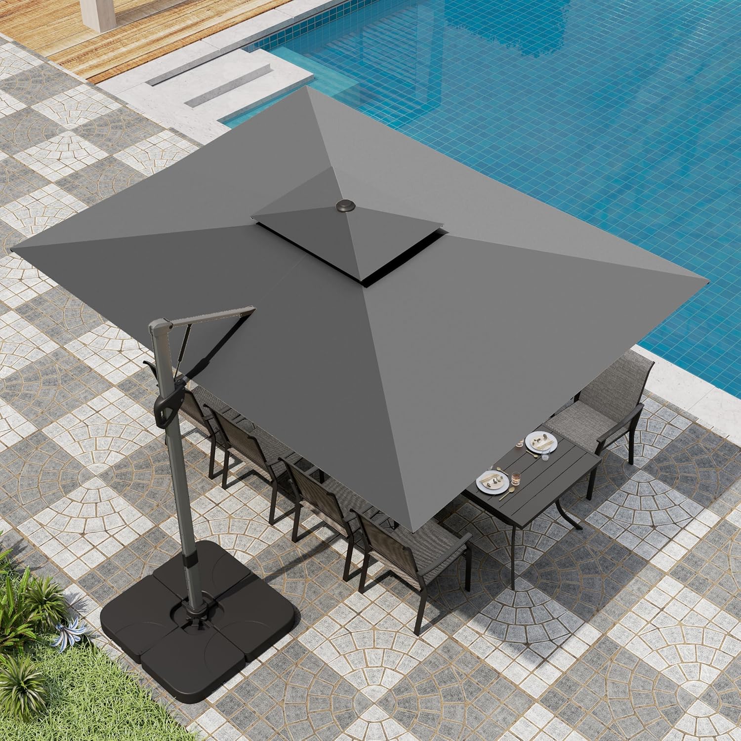 PHI VILLA 9ft X 12ft Cantilever Patio Umbrella with Base