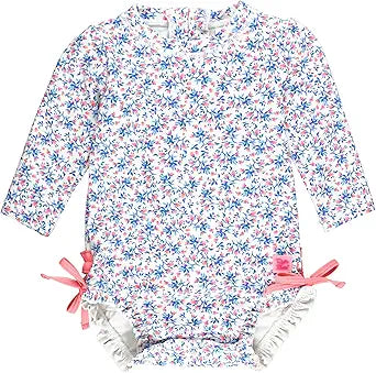 RuffleButts Baby Girls UPF 50+ Long Sleeve Swimsuit with Zipper